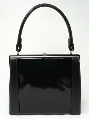 Rare Vintage L&M 1950s Handle Bag with Classic Clasp Opening and Black Leather